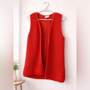 Vintage Fortune Knits Open Crochet Sweater Vest | Red | Boho Layering